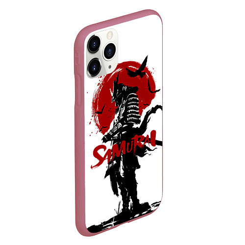Чехол iPhone 11 Pro матовый Самурай и Красное Солнце / 3D-Малиновый – фото 2