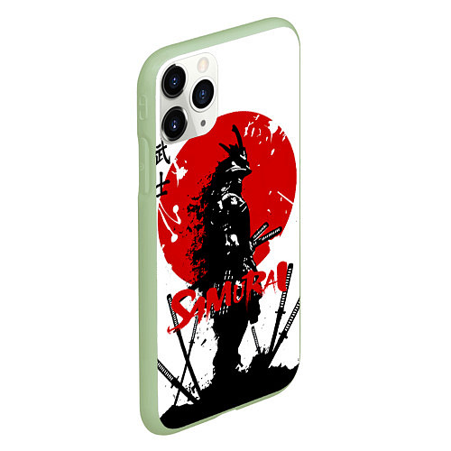 Чехол iPhone 11 Pro матовый Самурай, Катаны и Красное Солнце / 3D-Салатовый – фото 2