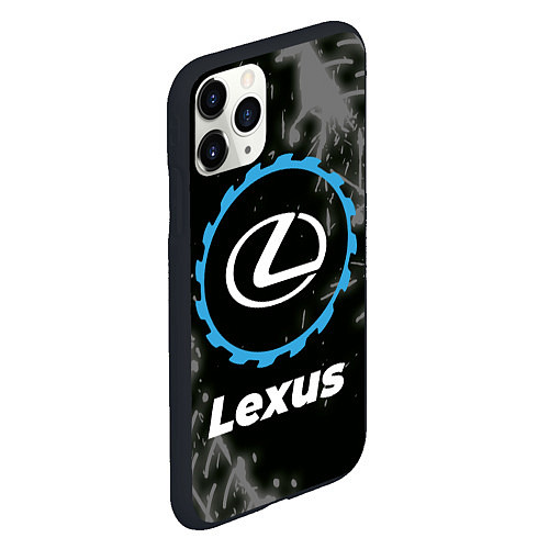 Чехол iPhone 11 Pro матовый Lexus в стиле Top Gear со следами шин на фоне / 3D-Черный – фото 2