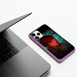 Чехол iPhone 11 Pro матовый Макима на фоне цепей- Человек-бензопила, цвет: 3D-фиолетовый — фото 2