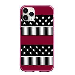 Чехол iPhone 11 Pro матовый Burgundy black striped pattern, цвет: 3D-малиновый