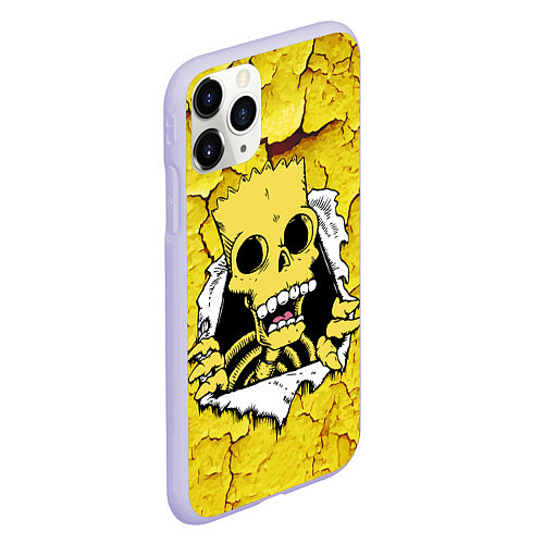 Чехол iPhone 11 Pro матовый Скелет Барта Симпсона разрывает штукатурку стены / 3D-Светло-сиреневый – фото 2