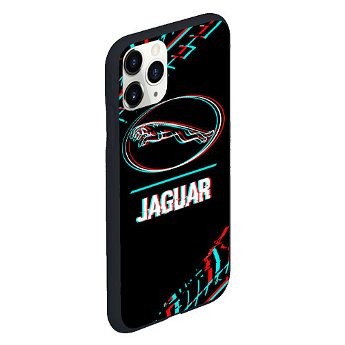 Чехол iPhone 11 Pro матовый Значок Jaguar в стиле glitch на темном фоне / 3D-Черный – фото 2