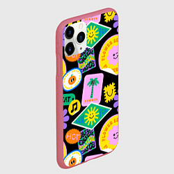 Чехол iPhone 11 Pro матовый Летние наклейки pop-art паттерн, цвет: 3D-малиновый — фото 2