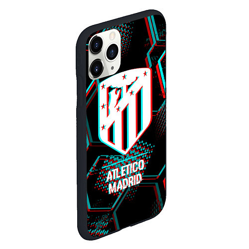 Чехол iPhone 11 Pro матовый Atletico Madrid FC в стиле glitch на темном фоне / 3D-Черный – фото 2