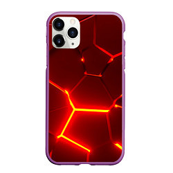 Чехол iPhone 11 Pro матовый Красные неоновые геометрические плиты, цвет: 3D-фиолетовый