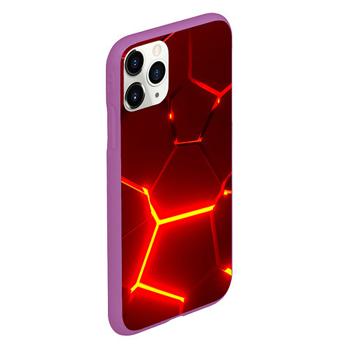 Чехол iPhone 11 Pro матовый Красные неоновые геометрические плиты / 3D-Фиолетовый – фото 2