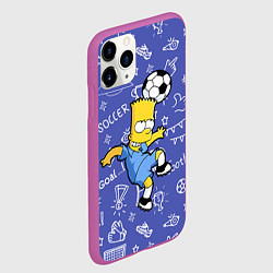 Чехол iPhone 11 Pro матовый Барт Симпсон бьёт футбольный мяч головой, цвет: 3D-фиолетовый — фото 2