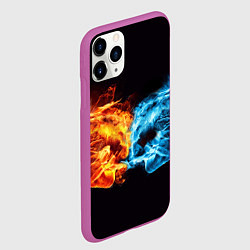 Чехол iPhone 11 Pro матовый Вода и огонь - два кулака Brofist, цвет: 3D-фиолетовый — фото 2
