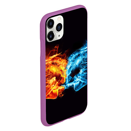 Чехол iPhone 11 Pro матовый Вода и огонь - два кулака Brofist / 3D-Фиолетовый – фото 2