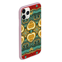 Чехол iPhone 11 Pro матовый Золотые узоры на бирюзовом фоне, цвет: 3D-розовый — фото 2