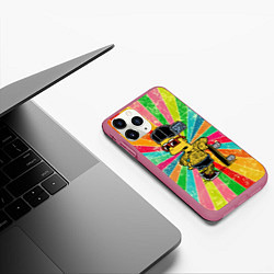 Чехол iPhone 11 Pro матовый Барт Симпсон весь в татухах со скейтбордом, цвет: 3D-малиновый — фото 2