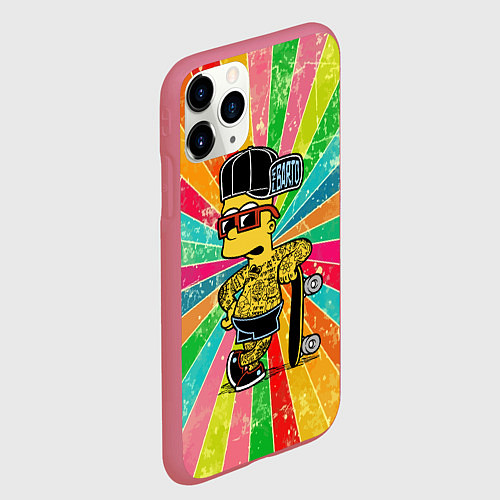 Чехол iPhone 11 Pro матовый Барт Симпсон весь в татухах со скейтбордом / 3D-Малиновый – фото 2