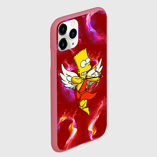Чехол iPhone 11 Pro матовый Барт Симпсон стреляет из лука в сердце / 3D-Малиновый – фото 2