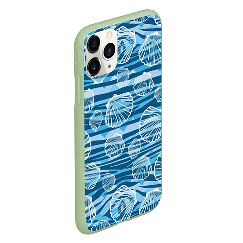 Чехол iPhone 11 Pro матовый Паттерн из створок ракушки - океан / 3D-Салатовый – фото 2
