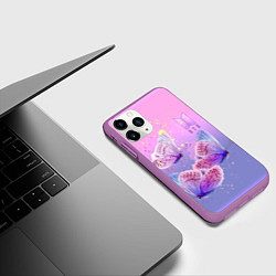 Чехол iPhone 11 Pro матовый BTS красивые бабочки, цвет: 3D-фиолетовый — фото 2