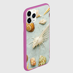 Чехол iPhone 11 Pro матовый Океанские ракушки и морские звёзды на песке, цвет: 3D-фиолетовый — фото 2
