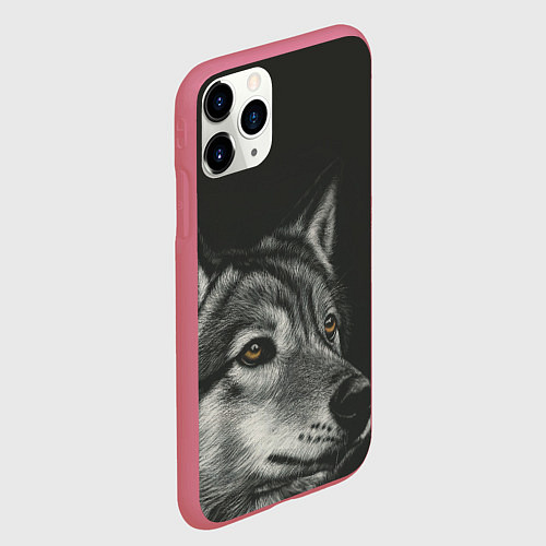 Чехол iPhone 11 Pro матовый Спокойный серый волк / 3D-Малиновый – фото 2