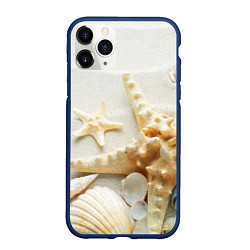 Чехол iPhone 11 Pro матовый Морские звёзды и ракушки на океанском берегу, цвет: 3D-тёмно-синий