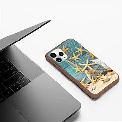 Чехол iPhone 11 Pro матовый Натюрморт из сети, морских звёзд и ракушек - лето, цвет: 3D-коричневый — фото 2