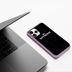 Чехол iPhone 11 Pro матовый Hitman соты неон, цвет: 3D-сиреневый — фото 2