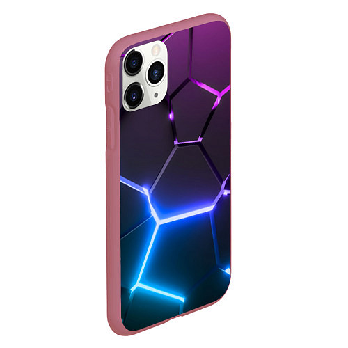 Чехол iPhone 11 Pro матовый Фиолетовый градиент - неоновые геометрические плит / 3D-Малиновый – фото 2