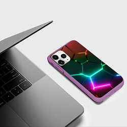 Чехол iPhone 11 Pro матовый Радужный градиент неоновые геометрические плиты, цвет: 3D-фиолетовый — фото 2