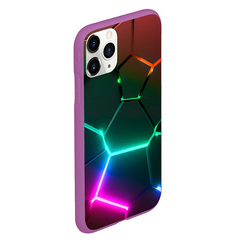 Чехол iPhone 11 Pro матовый Радужный градиент неоновые геометрические плиты / 3D-Фиолетовый – фото 2