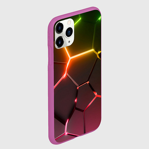 Чехол iPhone 11 Pro матовый Неоновые радужные плиты / 3D-Фиолетовый – фото 2