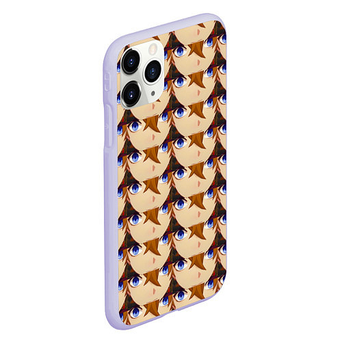 Чехол iPhone 11 Pro матовый Тарталья лицо МЕМ Genshin Impact / 3D-Светло-сиреневый – фото 2