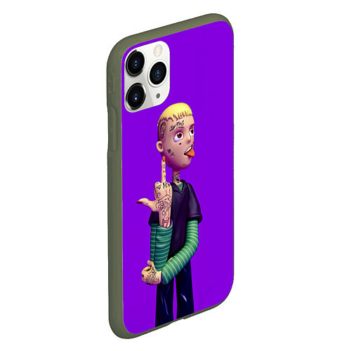 Чехол iPhone 11 Pro матовый Lil Peep На Фиолетовом Фоне / 3D-Темно-зеленый – фото 2
