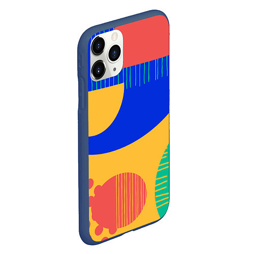 Чехол iPhone 11 Pro матовый Геометрические разноцветные фигуры / 3D-Тёмно-синий – фото 2