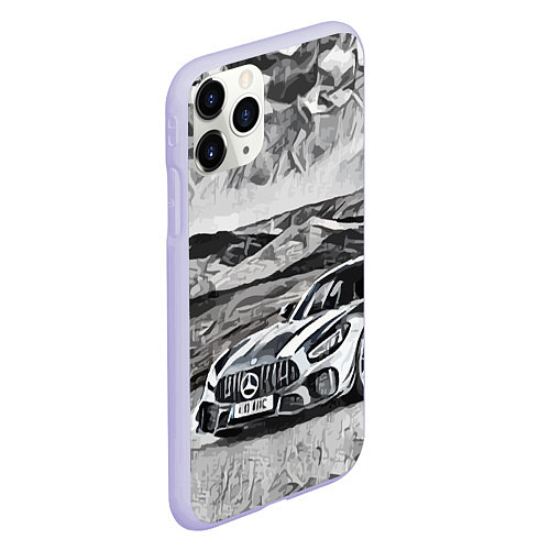 Чехол iPhone 11 Pro матовый Мерседес на природе / 3D-Светло-сиреневый – фото 2