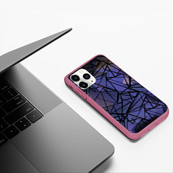 Чехол iPhone 11 Pro матовый Blue with black stripes pattern, цвет: 3D-малиновый — фото 2