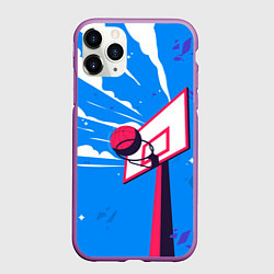 Чехол iPhone 11 Pro матовый Баскетбольное кольцо и небо, цвет: 3D-фиолетовый