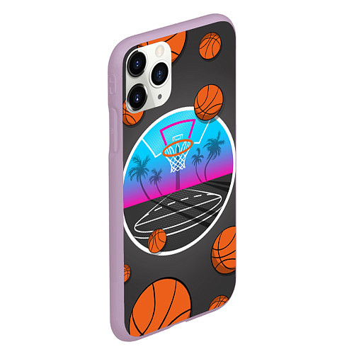 Чехол iPhone 11 Pro матовый Летящие баскетбольные мячики / 3D-Сиреневый – фото 2