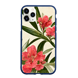 Чехол iPhone 11 Pro матовый Олеандр Элегантные цветы, цвет: 3D-тёмно-синий