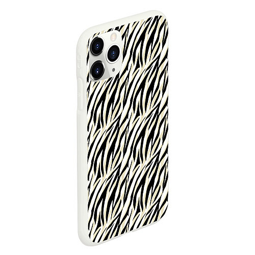 Чехол iPhone 11 Pro матовый Тигровый полосатый узор-черные, бежевые полосы на / 3D-Белый – фото 2