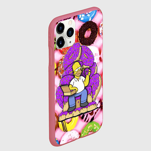 Чехол iPhone 11 Pro матовый Гомер Симпсон в окружении пончиков / 3D-Малиновый – фото 2