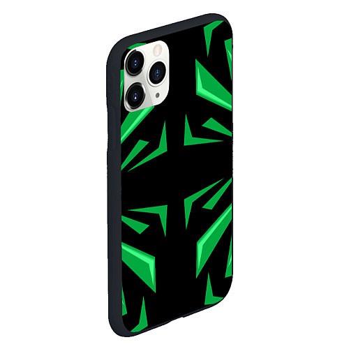 Чехол iPhone 11 Pro матовый Фигуры зеленого цвета на черном фоне geometry / 3D-Черный – фото 2