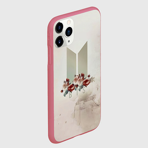 Чехол iPhone 11 Pro матовый BTS Logo And Flowers / 3D-Малиновый – фото 2