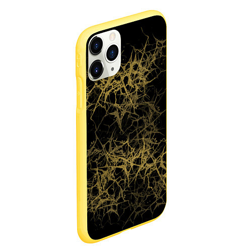 Чехол iPhone 11 Pro матовый Universe in golden crackles abstraction / 3D-Желтый – фото 2