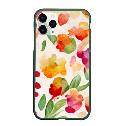 Чехол iPhone 11 Pro матовый Романтичные акварельные цветы, цвет: 3D-темно-зеленый