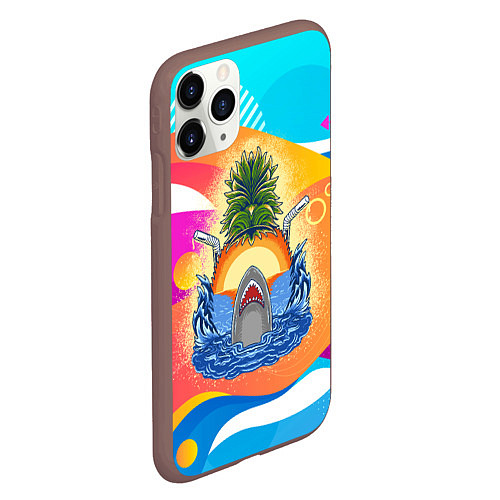 Чехол iPhone 11 Pro матовый Акула и ананас / 3D-Коричневый – фото 2