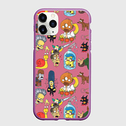Чехол iPhone 11 Pro матовый Персонажи Симпсонов - horror pattern, цвет: 3D-фиолетовый