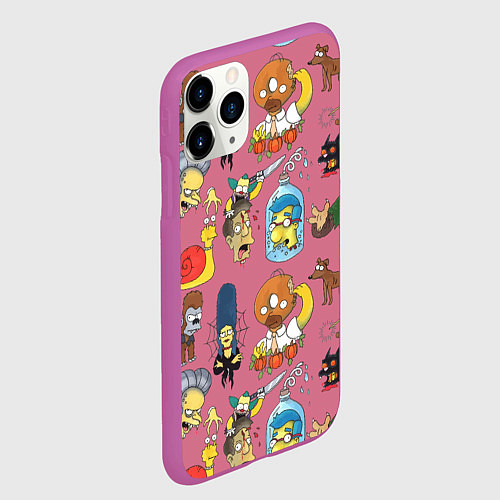 Чехол iPhone 11 Pro матовый Персонажи Симпсонов - horror pattern / 3D-Фиолетовый – фото 2