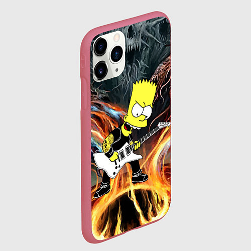 Чехол iPhone 11 Pro матовый Барт Симпсон - соло на гитаре / 3D-Малиновый – фото 2