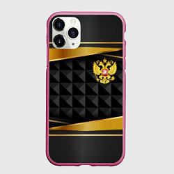 Чехол iPhone 11 Pro матовый Gold & black - Russia, цвет: 3D-малиновый