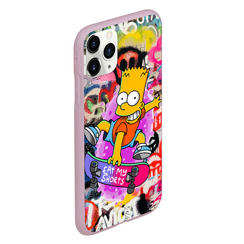 Чехол iPhone 11 Pro матовый Скейтбордист Барт Симпсон на фоне стены с граффити / 3D-Розовый – фото 2