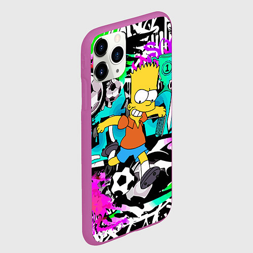 Чехол iPhone 11 Pro матовый Барт Симпсон - центр-форвард на фоне граффити / 3D-Фиолетовый – фото 2